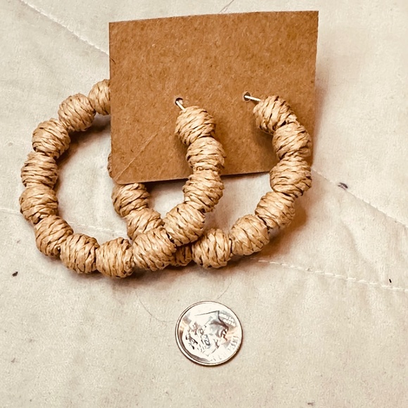 Bohemian Hoop Raffia Ratten Tan Earrings Post - Picture 8 of 8